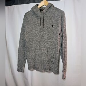 Polo Ralph Lauren Gray Waffle Knit Thermal Hoodie Pullover L (Fits M)
